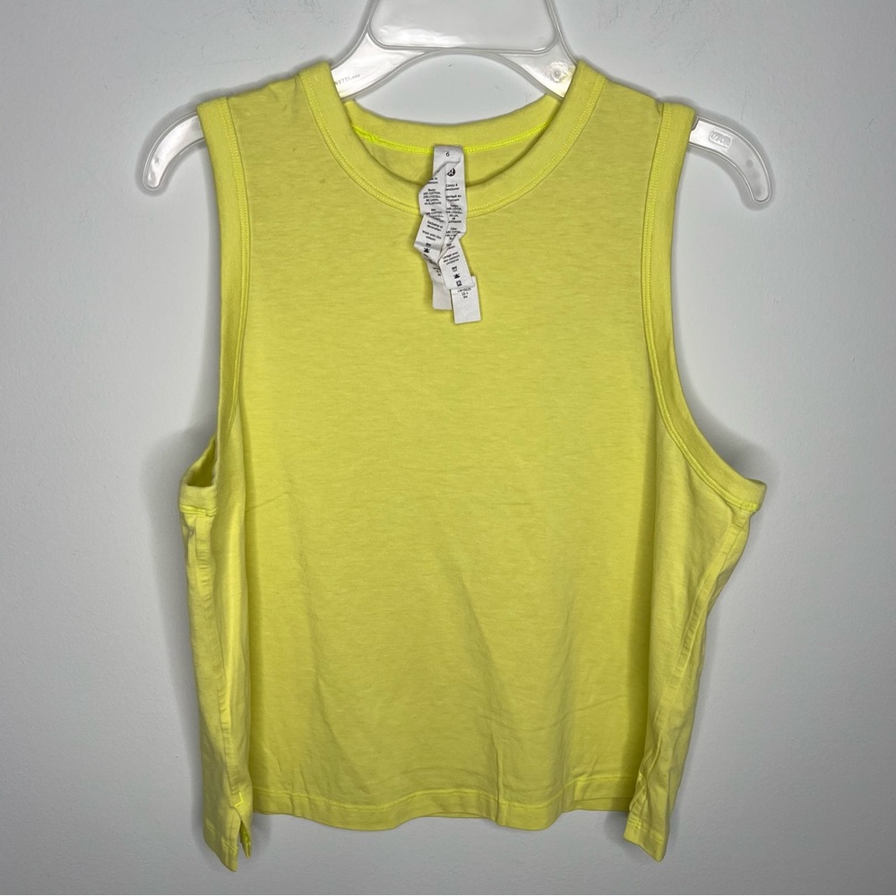 J13 LULULEMON Size 6 Electric Lemon Cotton-Blend TANK TOP Cropped Knit Women’s - Picture 2 of 8
